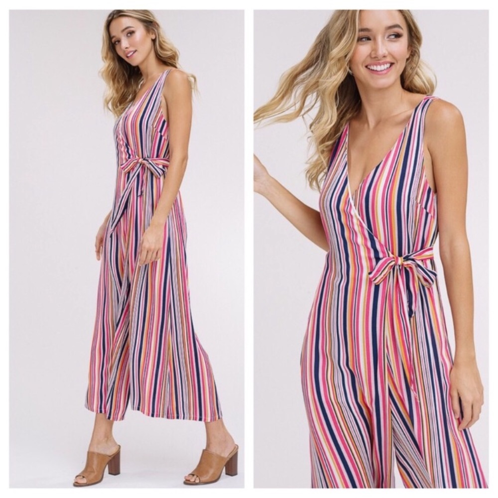 Striped wrap jumpsuit - Picture 2 of 5